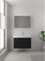 Bruynzeel Box badmeubelset 90x45cm 1 kraangat 1 wasbak 2 lades met spiegelkast met softclose composite zwart eiken
