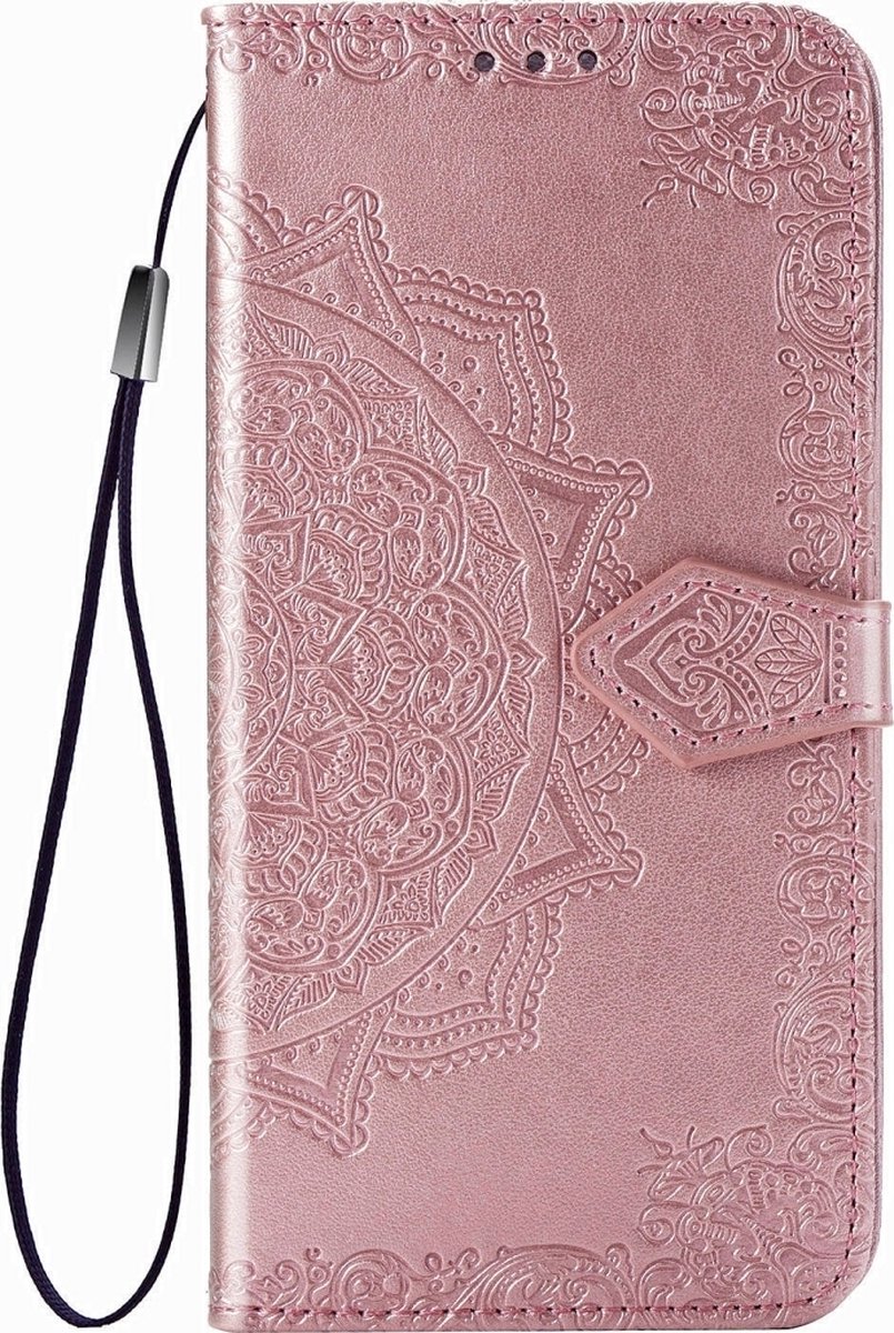 Mobigear Telefoonhoesje geschikt voor OPPO Reno 3 Pro Hoesje | Mobigear Mandala Bookcase Portemonnee | Pasjeshouder voor 3 Pasjes | Telefoonhoesje voor Pinpas / OV Kaart / Rijbewijs - Roségoud