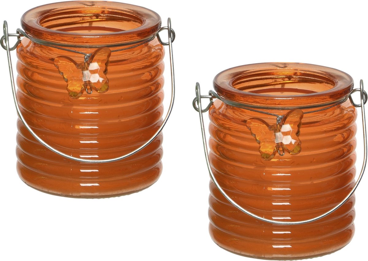 Decoris 3x stuks citronella anti muggen kaarsen in kaarsenhouder oranje 12 branduren Windlichten voor binnen en buiten