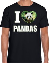 I love pandas t-shirt met dieren foto van een panda zwart voor heren - cadeau shirt pandas liefhebber 2XL