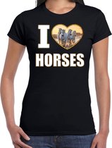 I love horses t-shirt met dieren foto van een wit paard zwart voor dames - cadeau shirt paarden liefhebber 2XL