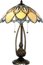 LumiLamp Tiffany Tafellamp Ø 40x60 cm Blauw Beige Glas Driehoek Tiffany Bureaulamp