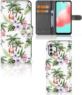 Telefoonhoesje Samsung Galaxy A32 5G Flip Hoesje met naam Flamingo Palms