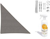 Compleet pakket: Sunfighters driehoek 4x5x5.4m Grijs met RVS Bevestigingsset en buitendoekreiniger