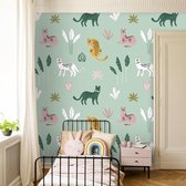 Behang Jungle cats -green pink 150 x 280 cm (b x h)