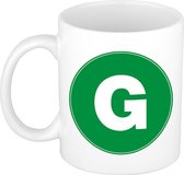 Mok / beker met de letter G groene bedrukking voor het maken van een naam / woord of team