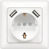 Wandcontactdoos - Igna Cika - Inbouw - 1-voudig Stopcontact - 2-voudig USB Aansluiting - Randaarde - Incl. Afdekraam - Wit