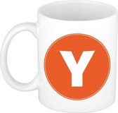 Mok / beker met de letter Y oranje bedrukking voor het maken van een naam / woord - koffiebeker / koffiemok - namen beker