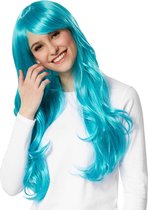 dressforfun - Pruik lang haar lokken turkoois - verkleedkleding kostuum halloween verkleden feestkleding carnavalskleding carnaval feestkledij partykleding - 303629