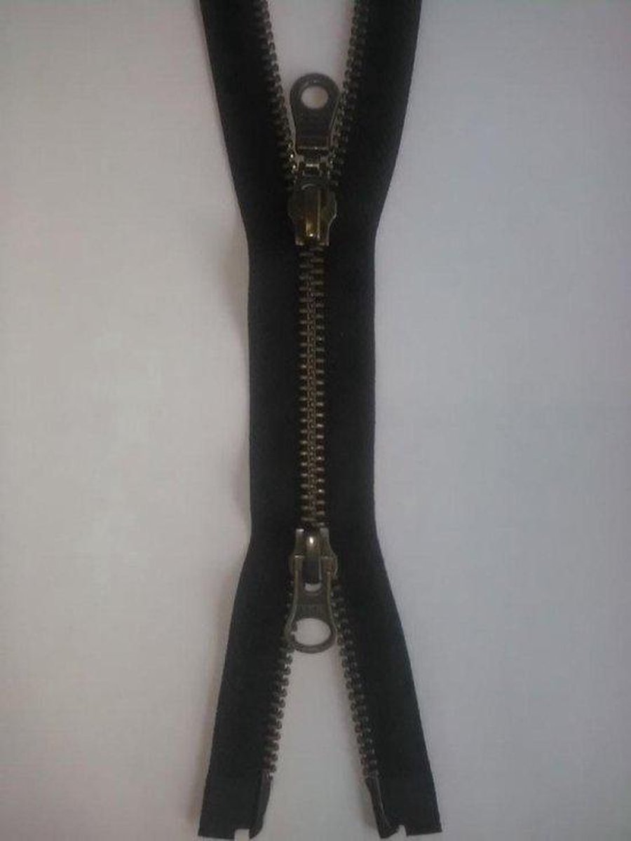 YKK dubbel deelbare rits, zwart, Kopertandjes, 75 cm, Per Stuk.