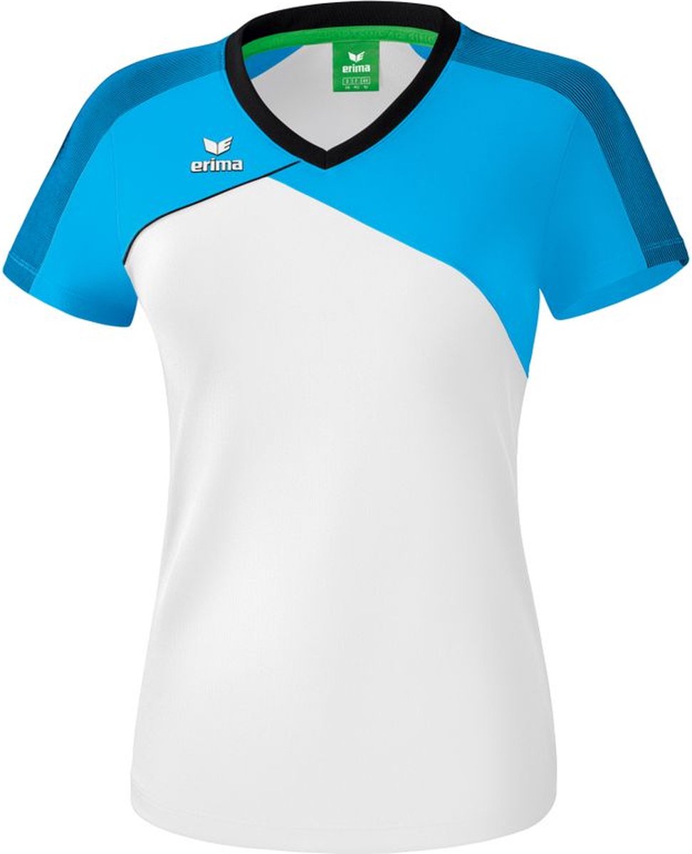 Erima Premium One 2.0 T-Shirt Dames - Wit / Curaçao / Zwart | Maat: 34