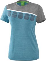 Erima Teamline 5-C T-Shirt Dames Oriental Blue Melange-Grijs Melange-Wit Maat 46