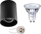 Opbouwspot Set - Pragmi Luxina Pro - GU10 Fitting - Opbouw Rond - Mat Zwart - Verdiept - Kantelbaar - Ø90mm - Philips - SceneSwitch 827 36D - 1.5W-5W - Warm Wit 2200K-2700K - Dimbaar - BES LE