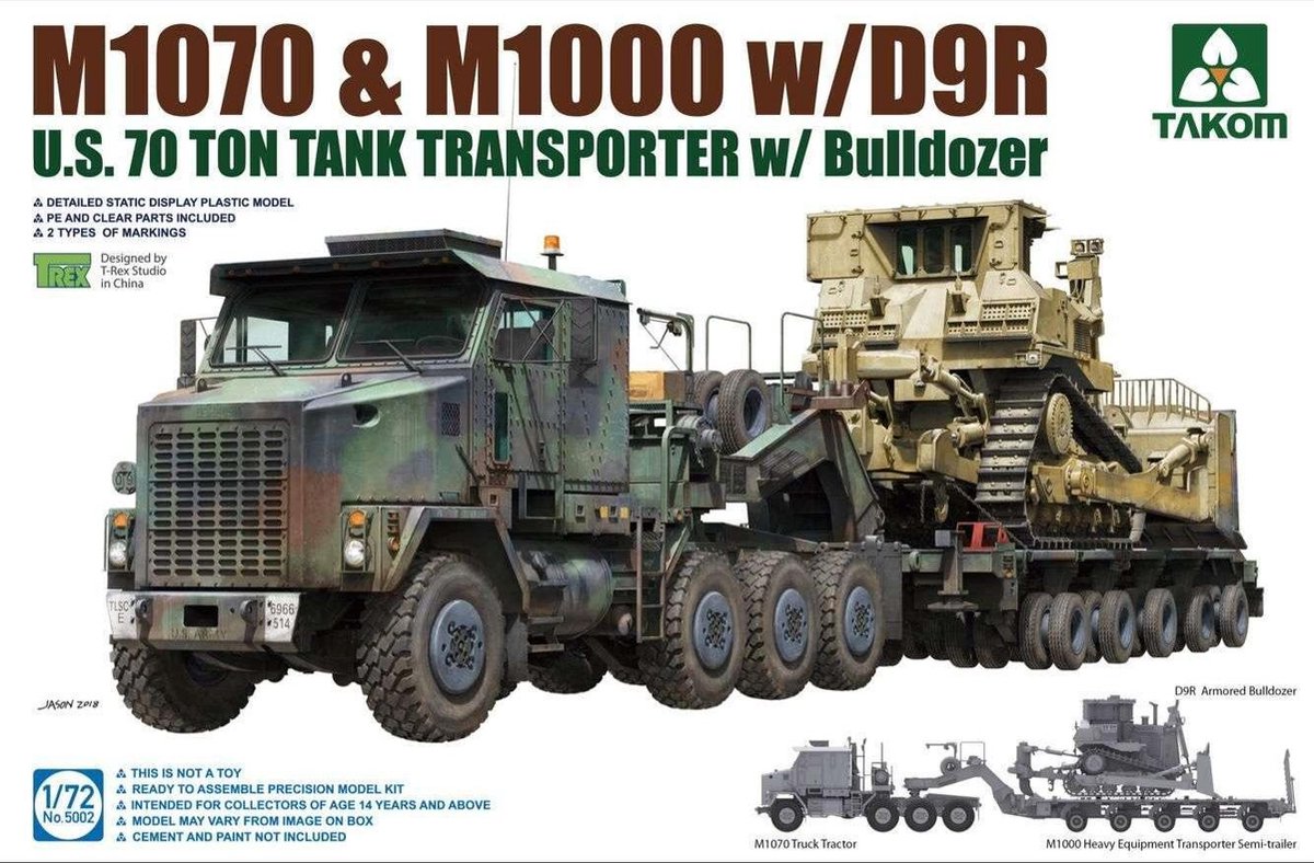 Takom Modelbouwpakket Militaire voertuigen - 5002 M1070 Truck - M1000 Trailer w/D9R Bulldozer Plastic - 1:72 - Modelbouw