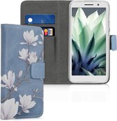 kwmobile telefoonhoesje voor Alcatel 1 (5.0") - Hoesje met pasjeshouder in taupe / wit / blauwgrijs - Magnolia design