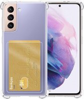 Samsung S21 Hoesje Met Pasjeshouder - Samsung Galaxy S21 Pasjeshouder Card Case Transparant - Samsung S21 Shock Case Pashouder - Transparant