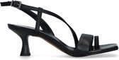 Sacha - Dames - Zwarte leren sandalen met kitten heel - Maat 38