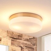 Lindby - Plafondlamp badkamer - 2 lichts - glas, metaal - H: 6.5 cm - E27 - wit, gesatineerd nikkel