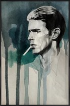 JUNIQE - Poster in kunststof lijst David Bowie -30x45 /Turkoois &