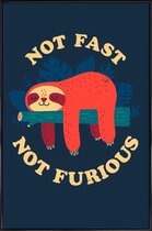 JUNIQE - Poster in kunststof lijst Not Fast, Not Furious -30x45 /Blauw