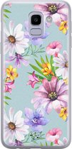 Samsung Galaxy J6 2018 siliconen hoesje - Mint bloemen - Soft Case Telefoonhoesje - Blauw - Bloemen