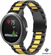 Strap-it Stalen schakel bandje - geschikt voor Garmin Vivoactive 3 / Vivomove HR / Venu / Venu SQ / Forerunner 245/645 - zwart/goud