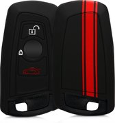 kwmobile autosleutel hoesje voor BMW 3-knops draadloze autosleutel (alleen Keyless Go) - Autosleutel behuizing in rood / zwart - Rallystrepen design