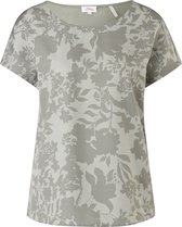 s.Oliver Dames Shirt Korte Mouw - Losse Pasvorm - Brede Halslijn - Groen met Bloemenprint - Maat XL (42)