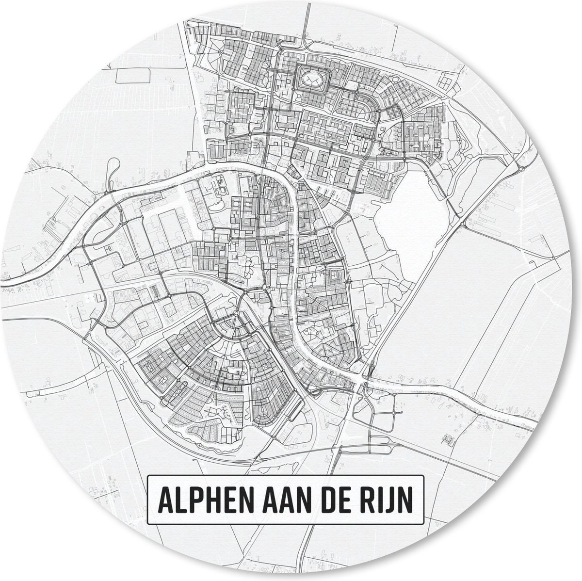 Muismat rond 30x30 cm - Mousepad Stadskaart Alphen aan de Rijn - Ronde muismatten