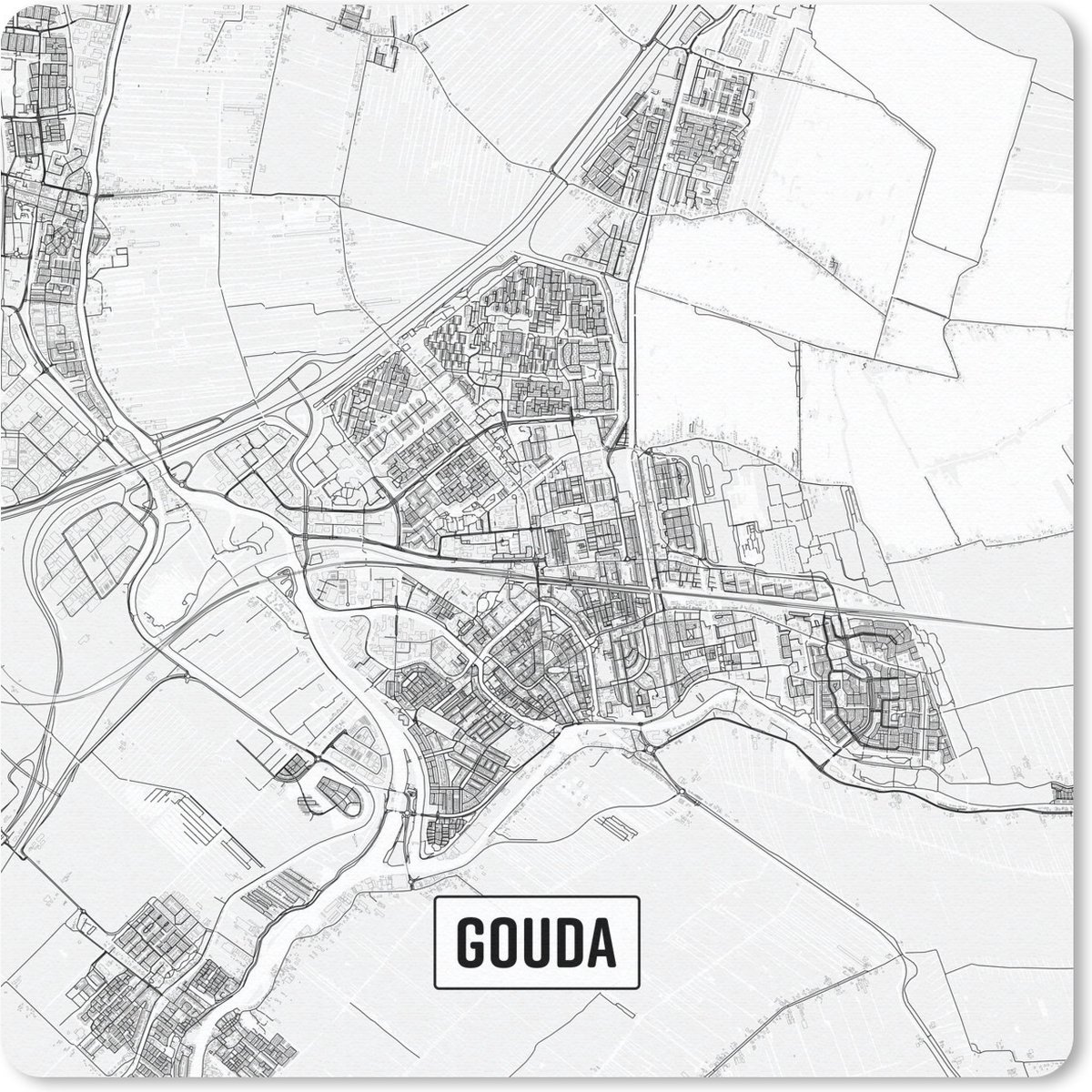 Muismat 20x20 cm - Mousepad Stadskaart Gouda - Muismatten