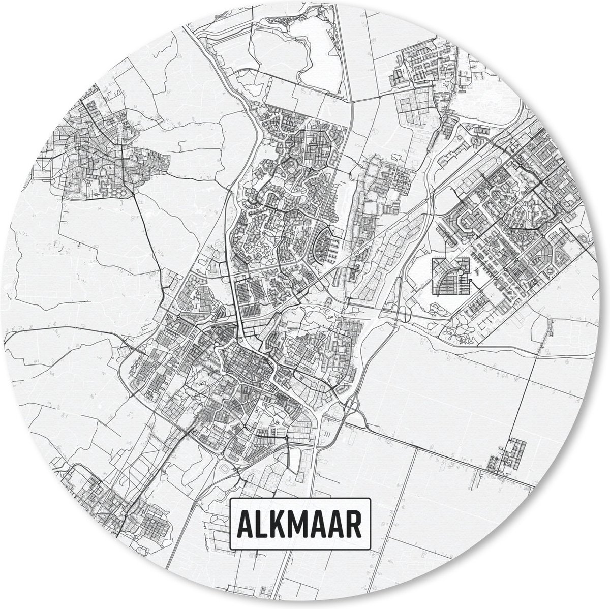 Muismat rond 30x30 cm - Mousepad Stadskaart Alkmaar - Ronde muismatten