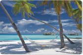 Muismat Hangmat op het strand - Een strand met een hangmat en palmbomen muismat rubber - 27x18 cm - Muismat met foto