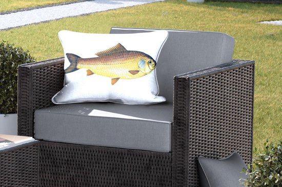 Coussins d'extérieur - Jardin - Poisson giebel doré sur fond blanc - 60x40 cm