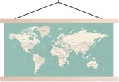 Posterhanger incl. Poster - Schoolplaat - Wereldkaart - Blauw - Atlas - 150x75 cm - Blanke latten