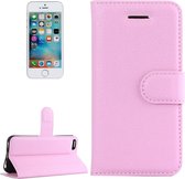 Voor iphone 5 & 5s & se litchi textuur horizontale flip lederen tas met houder en kaartsleuven en portemonnee (roze)