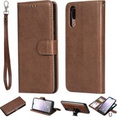 Voor Huawei P20 effen kleur horizontale flip beschermhoes met houder & kaartsleuven & portemonnee & fotolijst & lanyard (bruin)