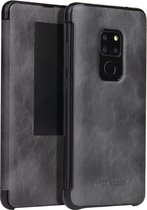 Fierre Shann Crazy Horse Texture Horizontal Flip PU Leather Case voor Huawei Mate 20, met Smart View Window & Sleep Wake-up Function (grijs)