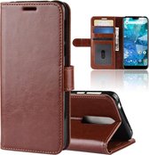 R64 textuur enkele vouw horizontale flip lederen case voor Nokia 7.1, met houder & kaartsleuven & portemonnee (bruin)