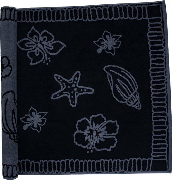 The One Towelling Hawaii Strandlaken - 90 x 190 cm - Groot badlaken - 100% Gekamd katoen - 550 gr/m² - Zwart/Antraciet