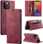 AutSpace A01 Retro Skin-feel Crazy Horse Texture Horizontale flip lederen tas met houder & kaartsleuven & portemonnee & RFID voor iPhone 12/12 Pro (wijnrood)