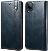 Voor Samsung Galaxy A12 5G Simple Wax Crazy Horse Texture Horizontale flip lederen tas met kaartsleuven en portemonnee (marineblauw)