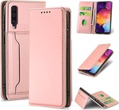 Voor Samsung Galaxy A50 Sterk magnetisme Vloeibaar gevoel Horizontale flip lederen tas met houder & kaartsleuven & portemonnee (rose goud)