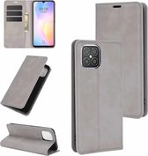 Voor Huawei nova 8 SE Retro-skin Business magnetische zuignap lederen tas met houder & kaartsleuven & portemonnee (grijs)