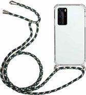 Voor Huawei P40 Four-Corner Anti-Fall transparante TPU beschermhoes met lanyard (groen zwart)