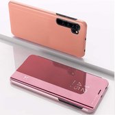 Voor Xiaomi Note 10 vergulde spiegel horizontale flip lederen hoes met standaard mobiele telefoon holster (roségoud)