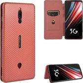 Voor ZTE nubia Red Magic 5S Koolstofvezel Textuur Magnetische Horizontale Flip TPU + PC + PU lederen tas met kaartsleuf (bruin)