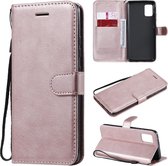 Voor Samsung Galaxy A51 5G Effen Kleur Horizontale Flip Beschermende Leren Case met Houder & Kaartsleuven & Portemonnee & Fotolijst & Lanyard (Rose Goud)