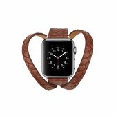 Dubbele ring reliëf lederen polshorloge band met roestvrijstalen gesp voor Apple Watch Series 3 & 2 & 1 42 mm (bruin)