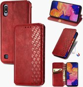 Voor Samsung Galaxy A10 Cubic Grid Pressed Horizontal Flip Magnetic Leather Case met houder & kaartsleuven & portemonnee (rood)