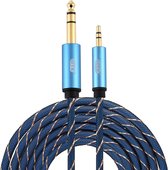 EMK 3,5 mm jack mannelijk naar 6,35 mm jack mannelijk vergulde connector nylon gevlochten AUX-kabel voor computer / X-BOX / PS3 / CD / DVD, kabellengte: 5 m (donkerblauw)